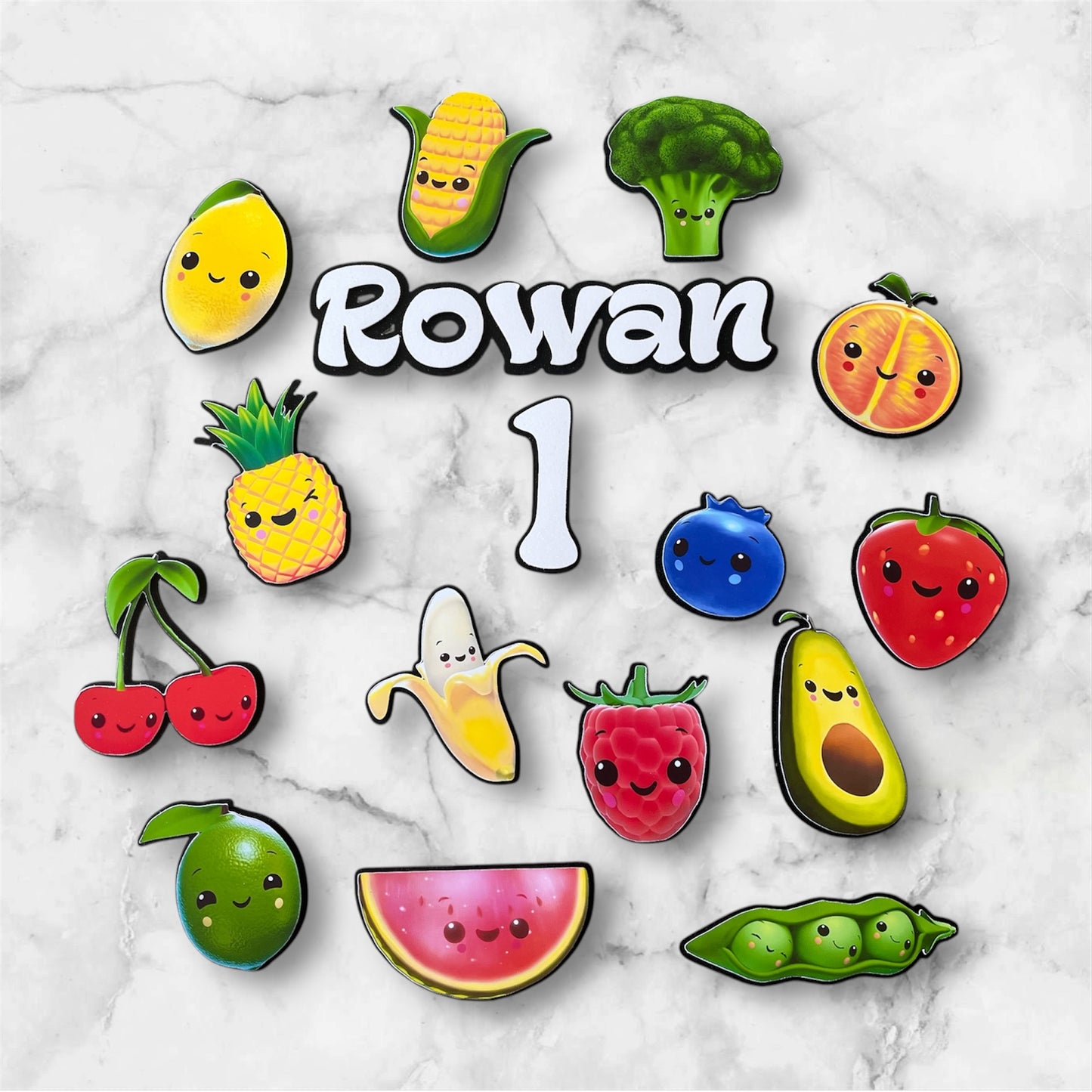 Dancing fruit and vegetables cake charms - name age