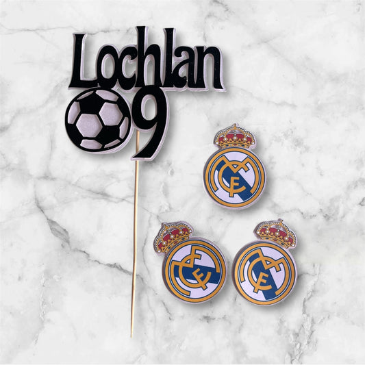 Football cake topper with team charms personalised bespoke