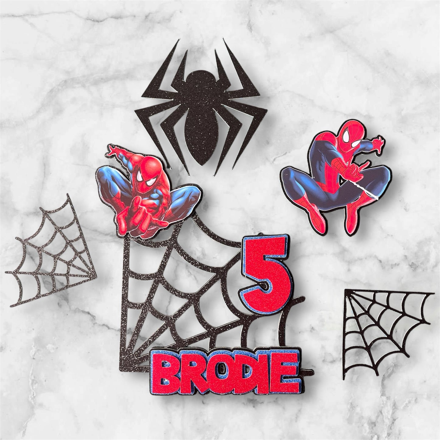 Marvel spider man cake topper and charm set personalised bespoke name and age